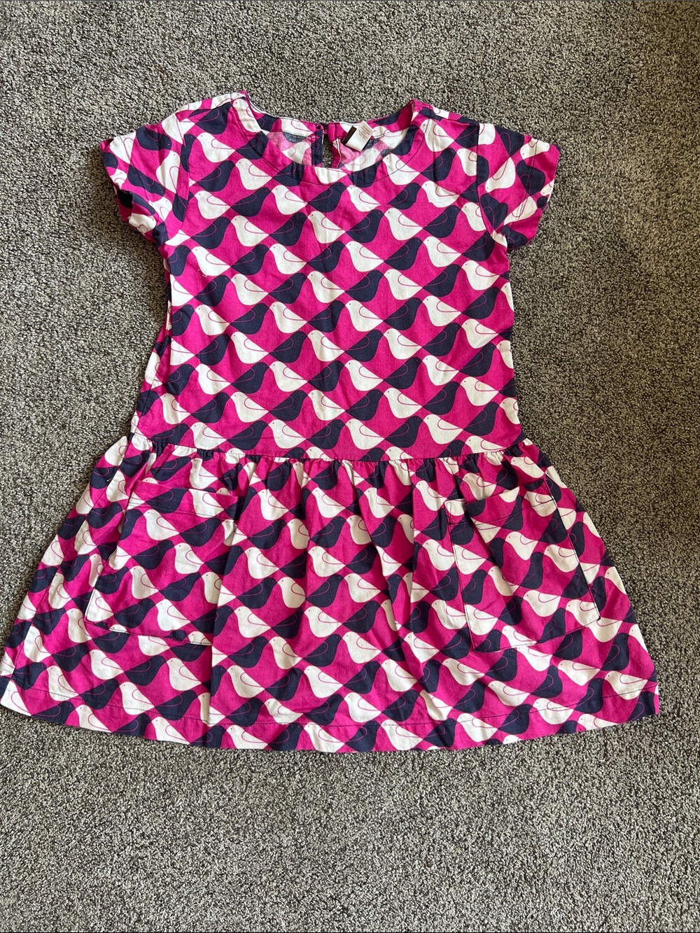 Tea Collection Pink, Navy & White Bird Print Drop-Waist Dress